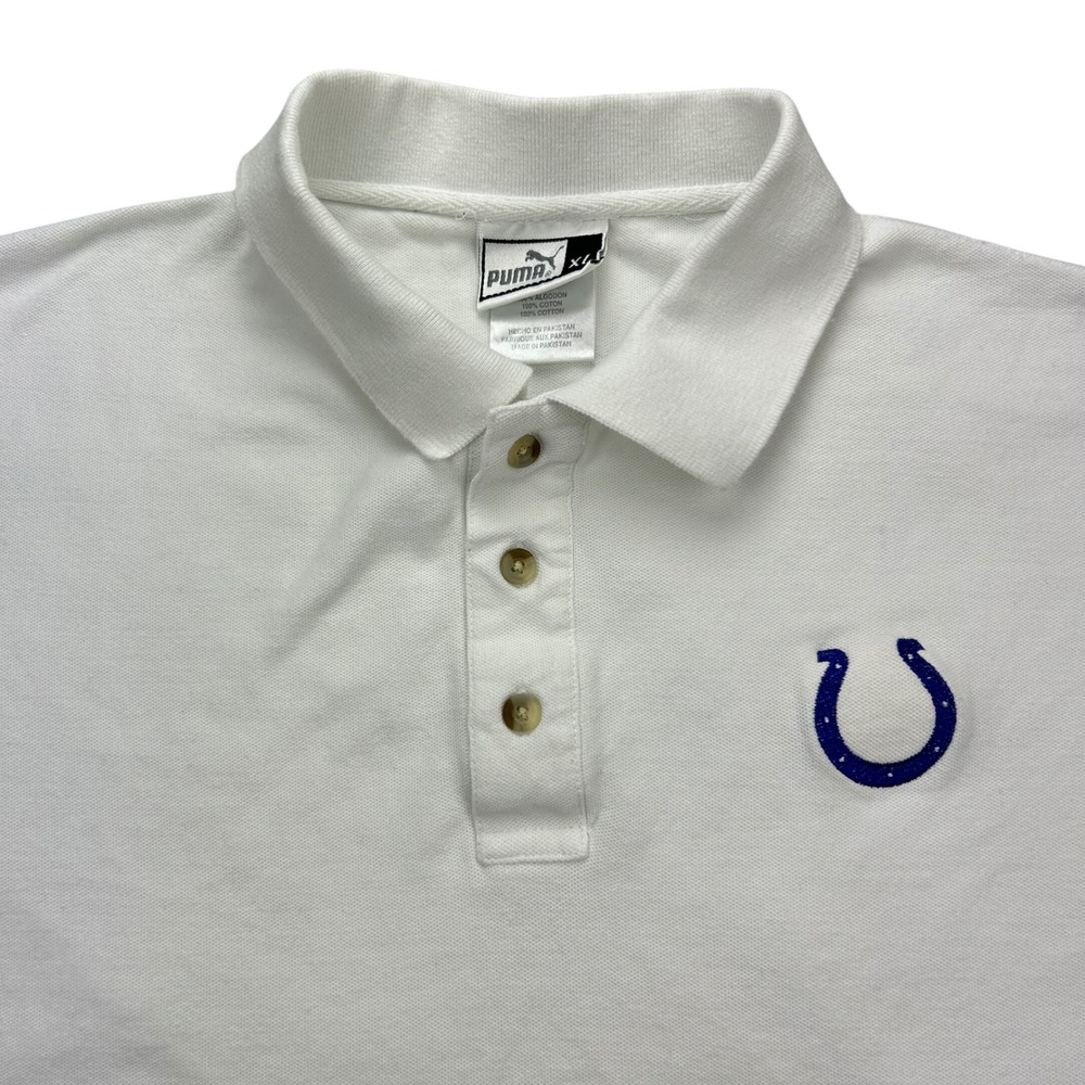 VTG Puma Indianapolis Colts Polo Shirt Mens XL White Cotton‎ NFL Short Sleeve